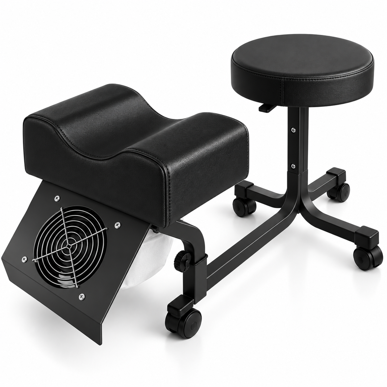 Professional Pedicure Footrest & Technician Stool Set with Dust Collector Fan