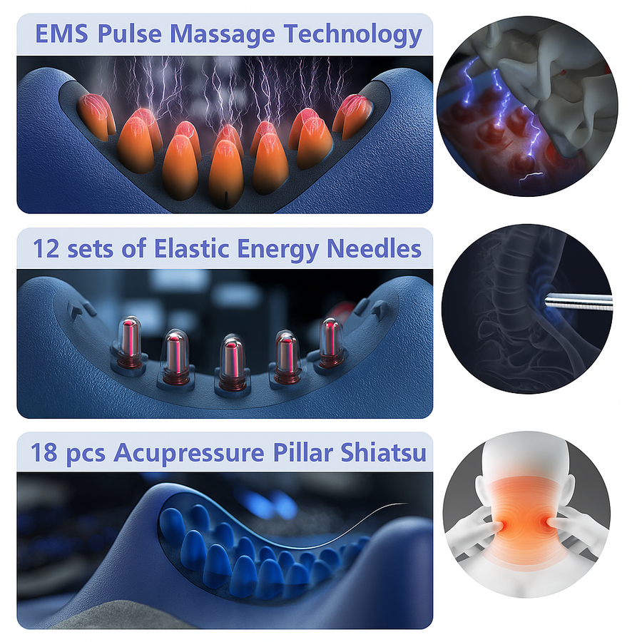 EMS Pulse Neck Pillow Massager – Electric Cervical Stretcher with Heating and Vibration for Muscle Relaxation