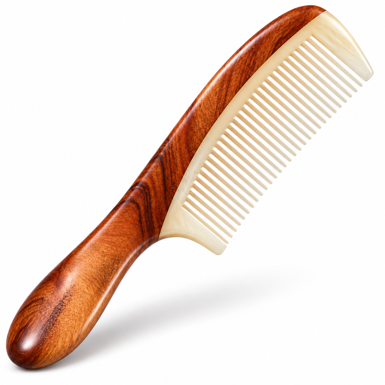 Natural Wood & Ox Horn Fine Tooth Hair Comb