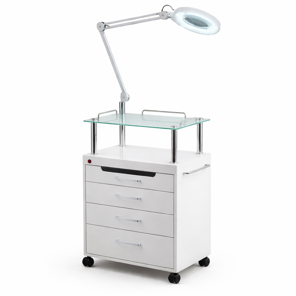 Professional Salon Trolley Cart with Folding Lamp & Drawers – Mobile Tool Station for Tattoo, Eyelash & Beauty Studios