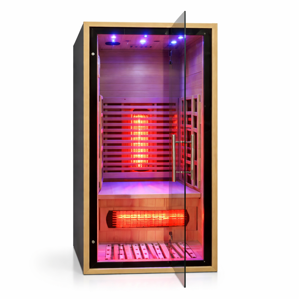 1-Person Indoor Red Light Therapy Sauna Room for Home Use – Full Spectrum Infrared Sauna with Tempered Glass