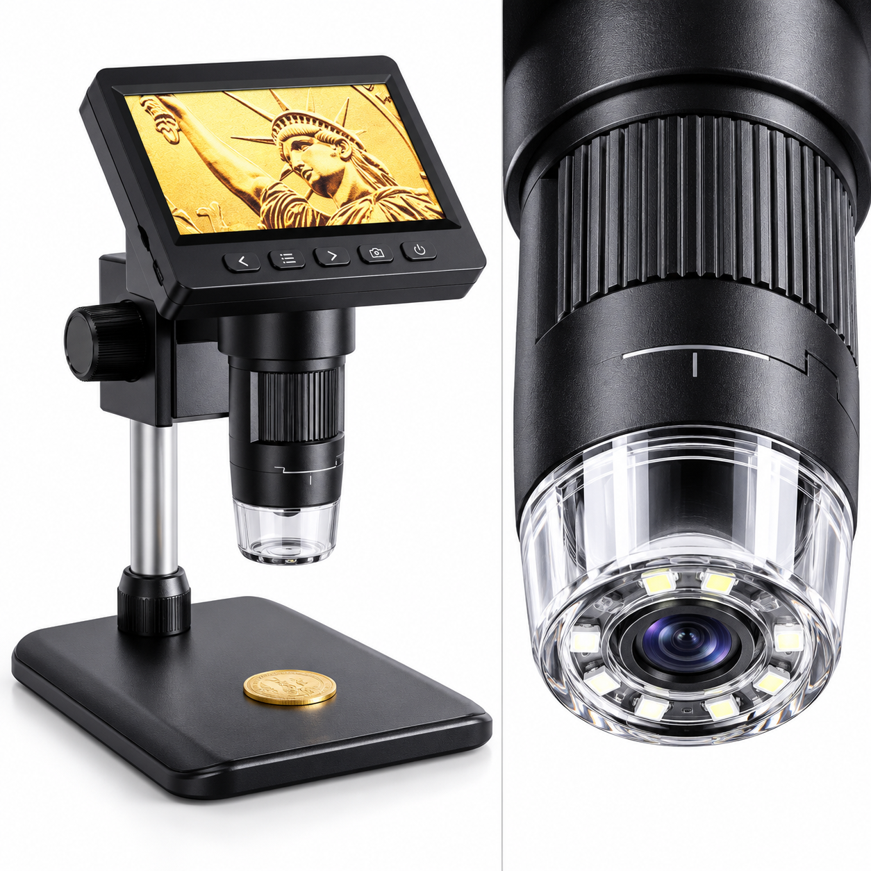 Professional 4.3" IPS Digital Microscope – 50X–1600X Magnification, 2MP Camera, 1080P Display, Adjustable LED Lighting & PC Connection