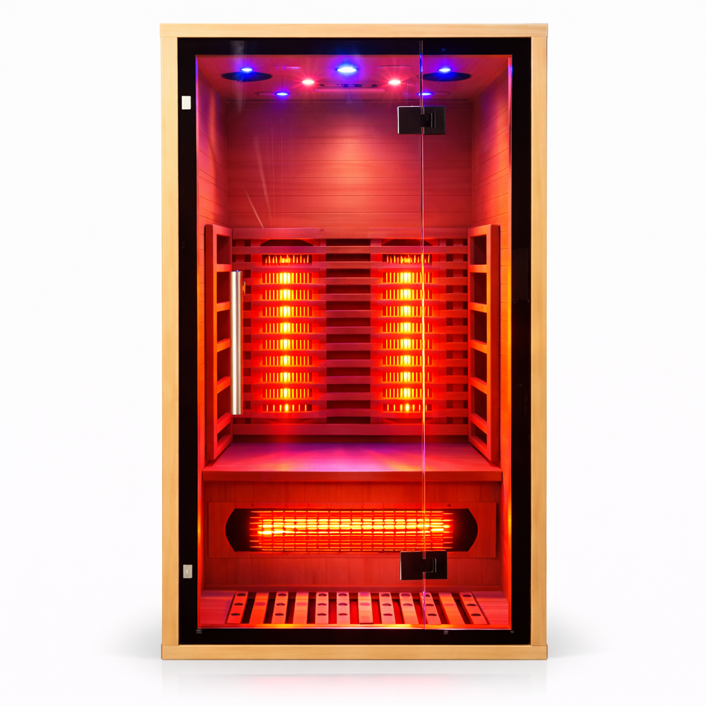 1-Person Indoor Red Light Therapy Sauna Room for Home Use – Full Spectrum Infrared Sauna with Tempered Glass