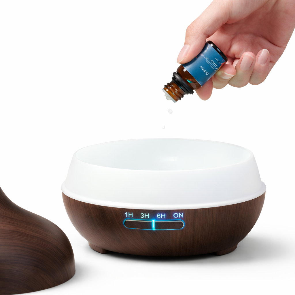 Ultrasonic Wood Grain Aromatherapy Diffuser with Blue LED – USB Essential Oil Humidifier & Cool Mist Air Purifier for Home & Office