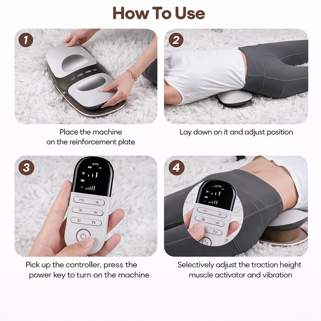 4-in-1 Lumbar Traction Device with Dynamic Airbag – Adjustable Back Stretcher & Waist Massager for Relaxation