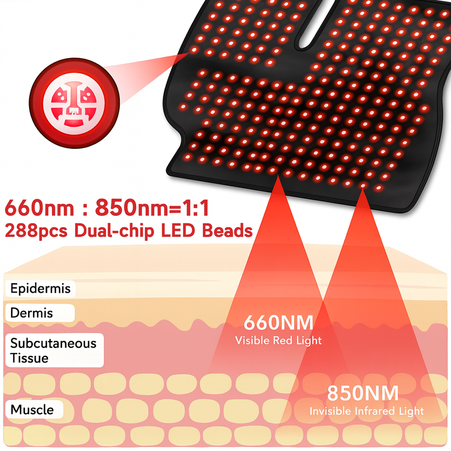Red & Infrared Heat Therapy Shoulder Pad 660nm & 850nm | Dual-Chip LED Wearable Wrap for Upper Back & Shoulder Pain Relief, Muscle Relaxation