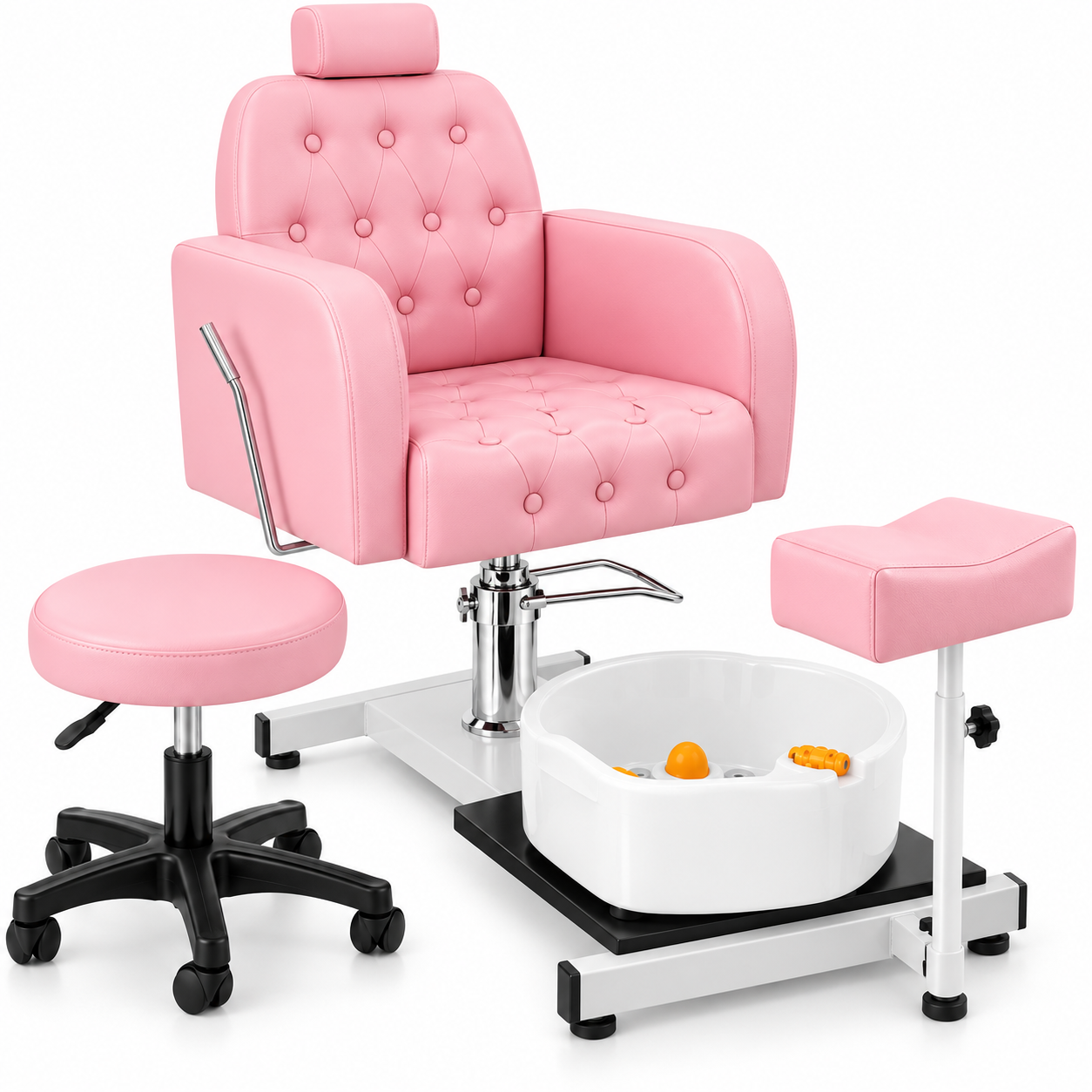 Professional 360° Pedicure Spa Chair with Foot Bath Basin, Adjustable Footrest & Salon Stool