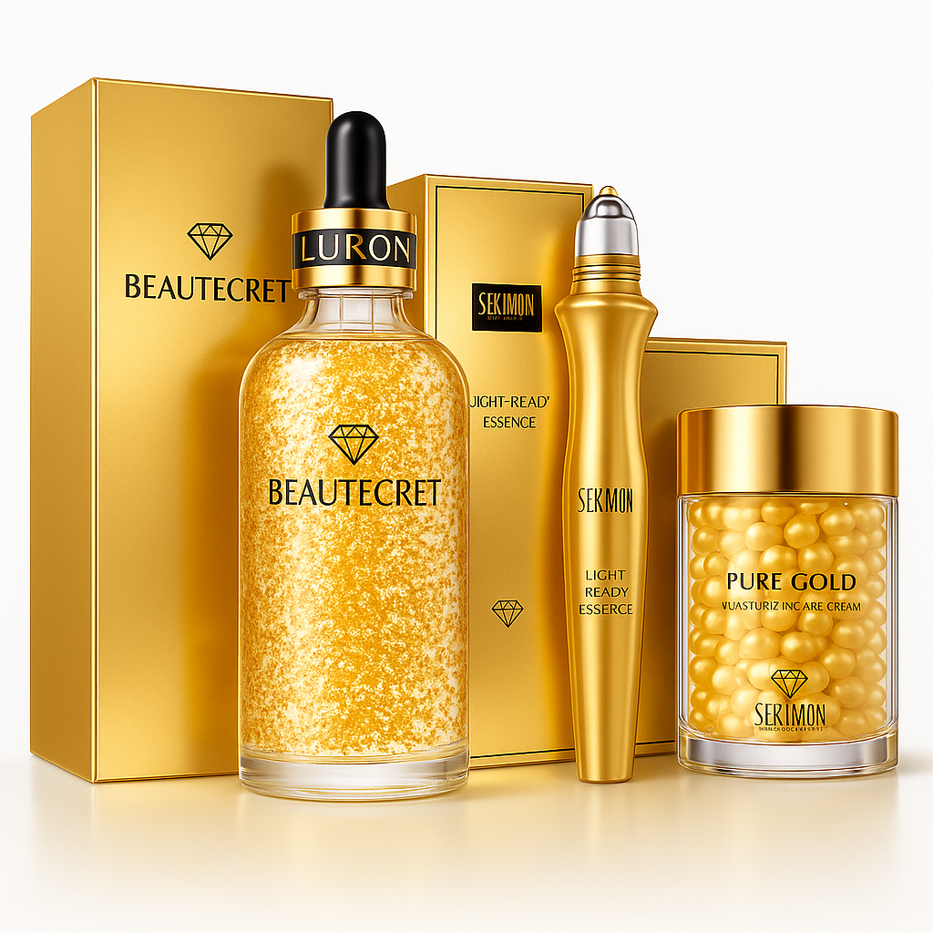 24K Gold Niacinamide Skincare Set – Anti-Aging Serum, Collagen Eye Cream & Dark Circle Remover