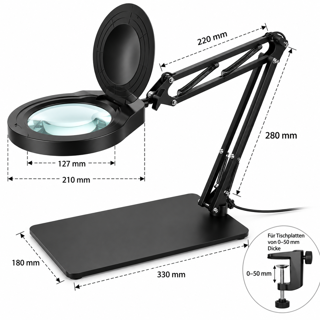 10X 20X Magnifier Lamp 3 COLORS LED Lighted Magnifier Large Base & Clamp Magnifying Glass Lamp for Repair Crafts Soldering 5.5D