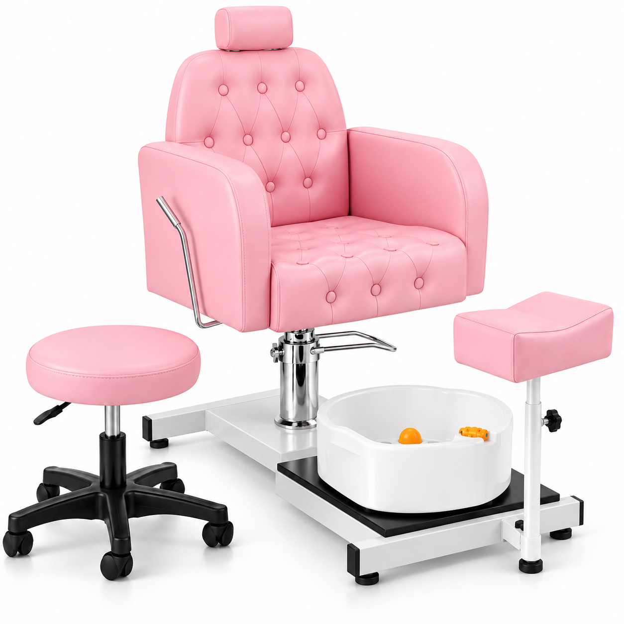 Professional 360° Pedicure Spa Chair with Foot Bath Basin, Adjustable Footrest & Salon Stool