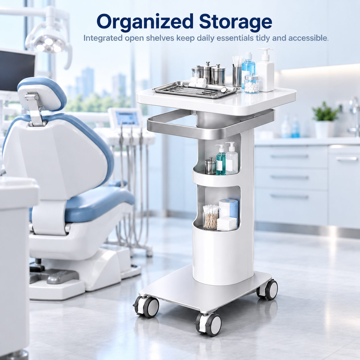 Professional Dental & Clinical Utility Trolley with Large Tool Tray, Storage Shelves & Lockable Wheels