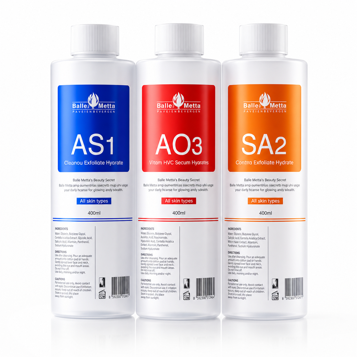 Theia Aqua Peeling Solution for Hydrafacial Machine pack of 3 400ml AS1, SA2, and AO3 Hydrogen Oxygen Facial Machine Serums