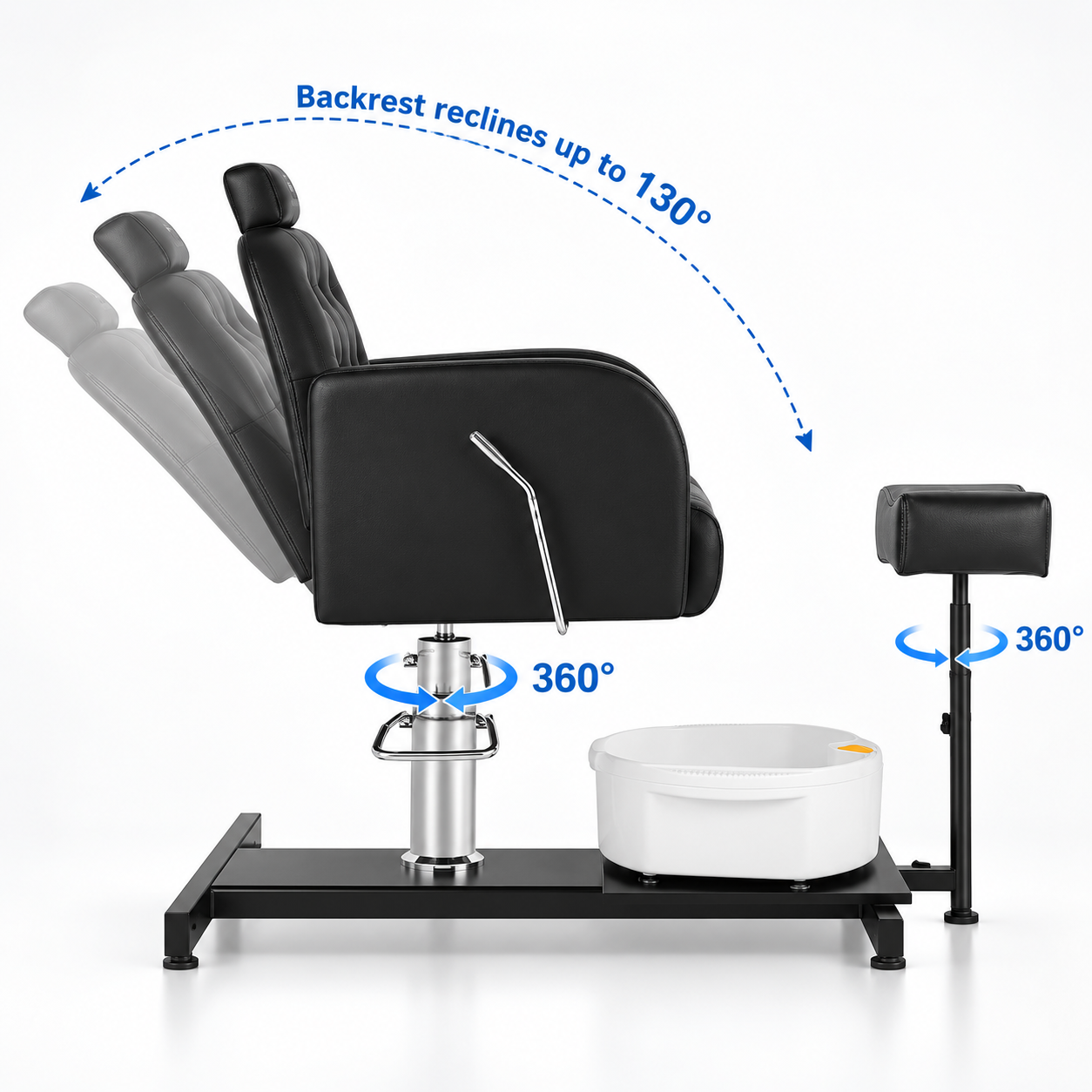 Professional 360° Pedicure Spa Chair with Foot Bath Basin, Adjustable Footrest & Salon Stool