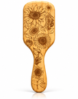 Natural Bamboo Paddle Hair Brush with Sunflower Engraving – Wooden Bristles, Anti-Static Detangling Brush