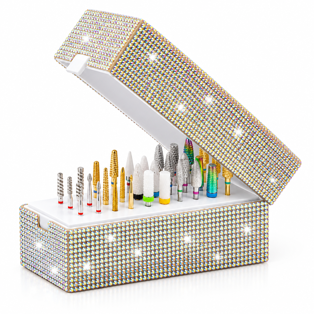 Nail Drill Bit Organizer – 30-Hole Crystal Storage Box for Manicure Tools
