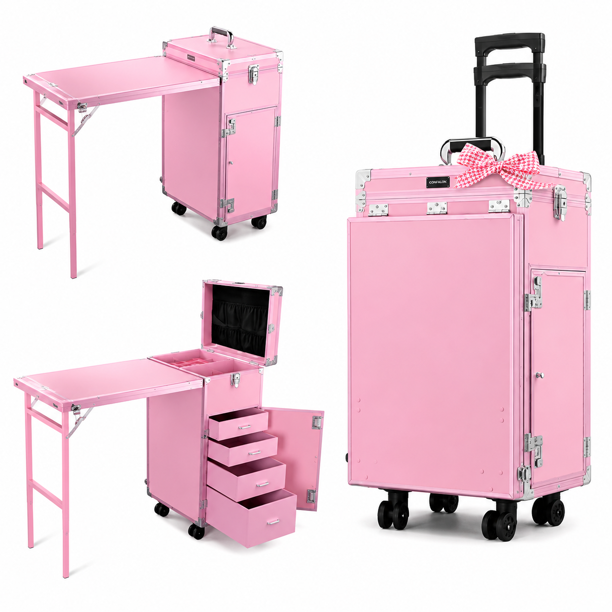 Professional Rolling Manicure Table – Foldable Nail Tech Desk with 4 Drawers & Travel Case