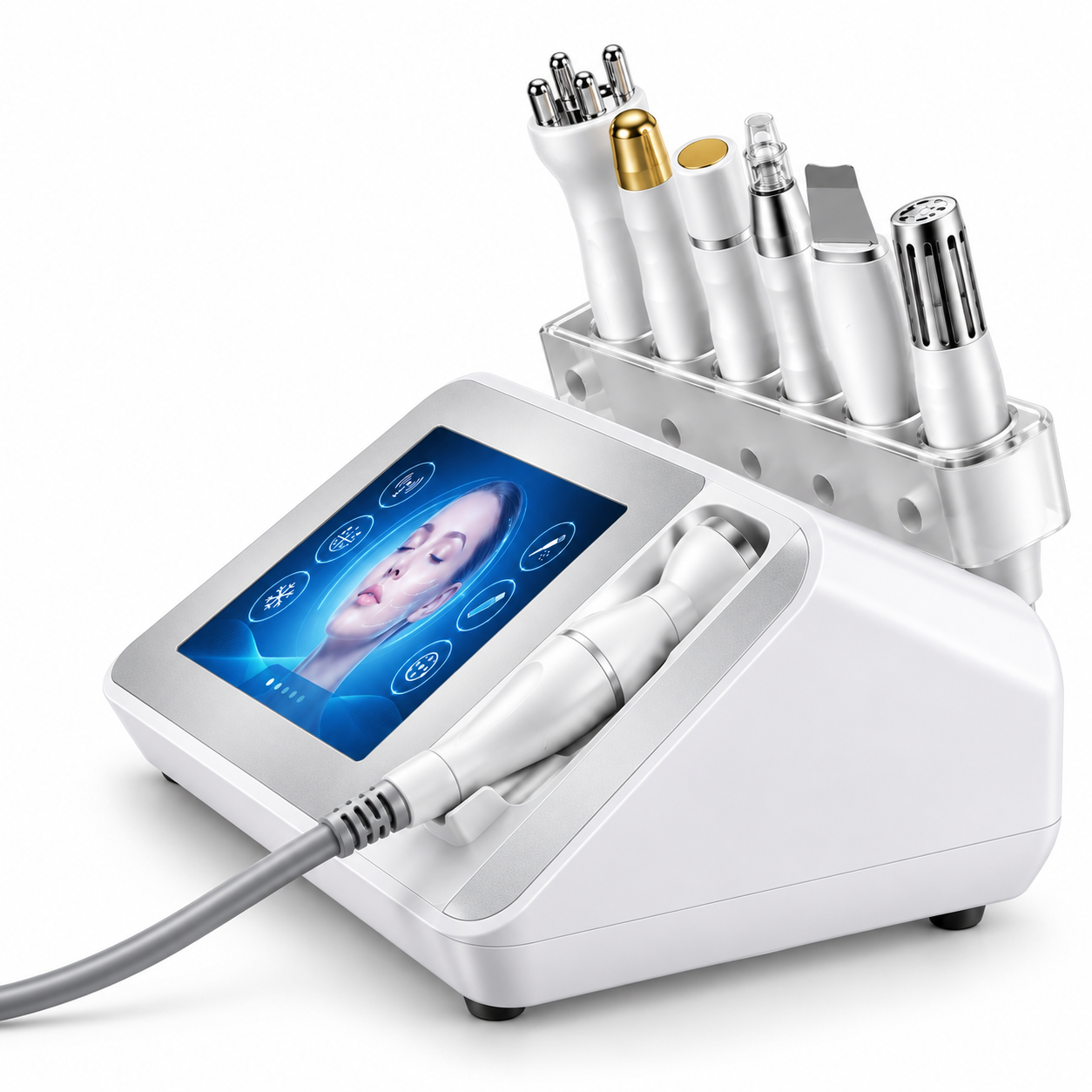 6-in-1 Facial Beauty Machine – Touchscreen RF, HIFU, SONO Clean & Cryo-Ion Skin Care System