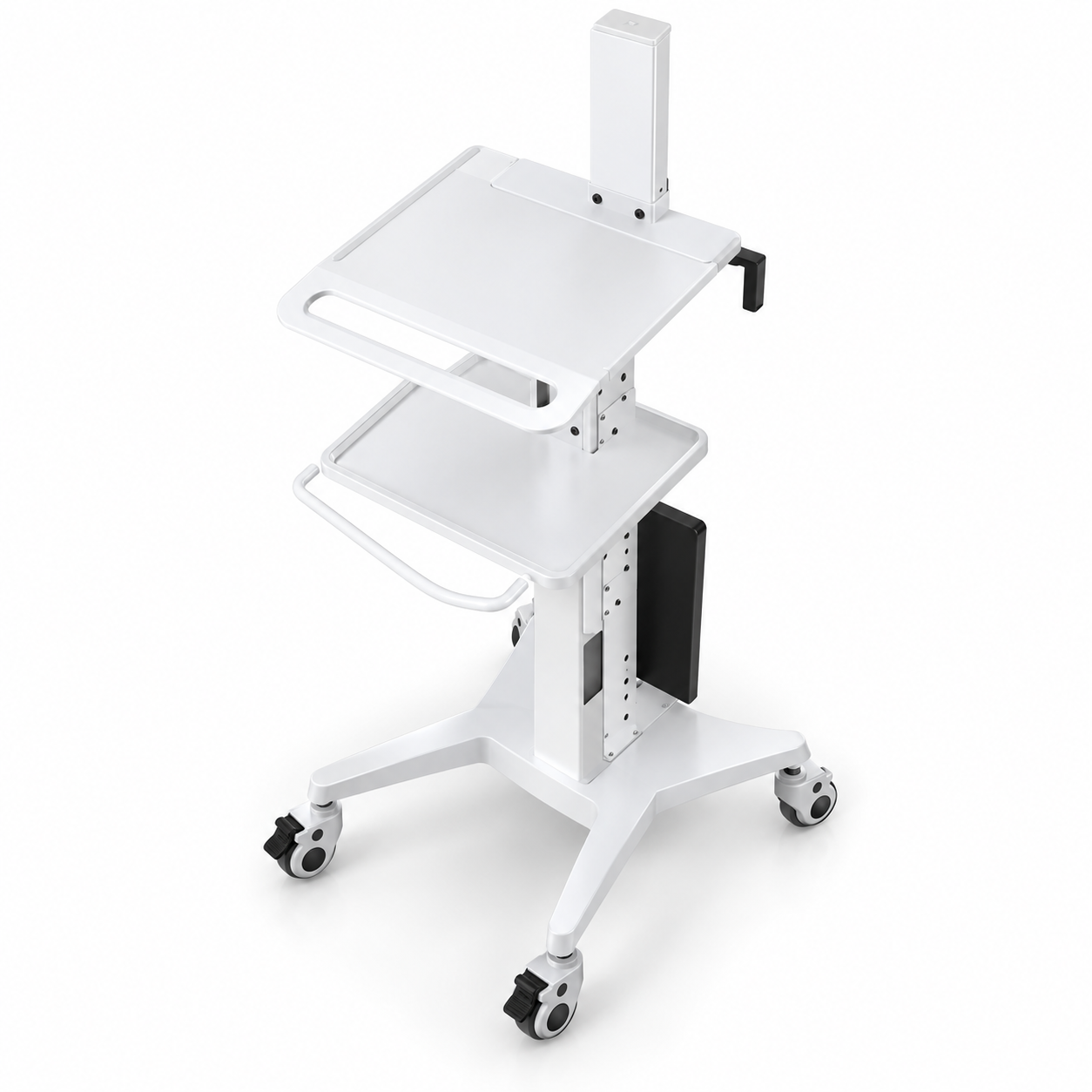 Professional Adjustable Equipment Trolley with Dual Shelves & Lockable Wheels – White