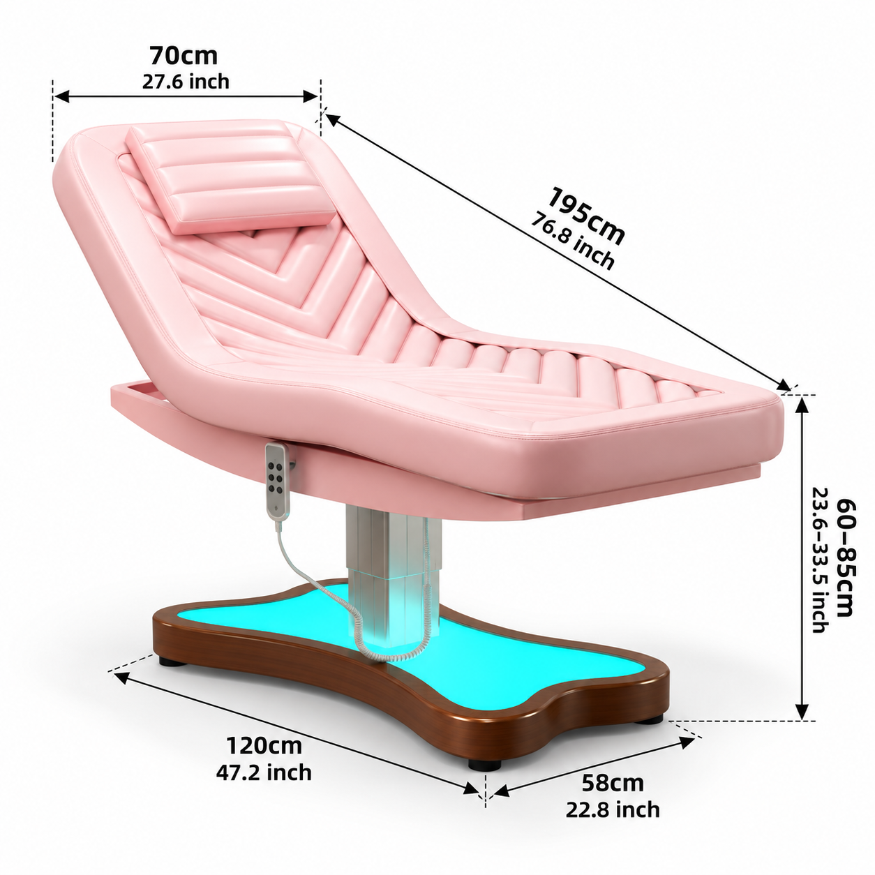 Electric Beauty Treatment Bed with 3 Motors, Adjustable Backrest, Height Control & LED Base