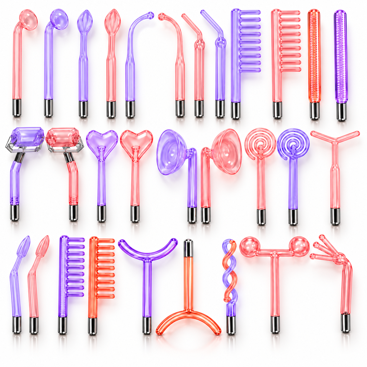 Professional High Frequency Glass Electrode Set – 30-Piece Facial & Scalp Care Attachments