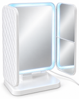 Tri-Fold LED Vanity Mirror with Touch Control, Folding Side Panels & Storage Base