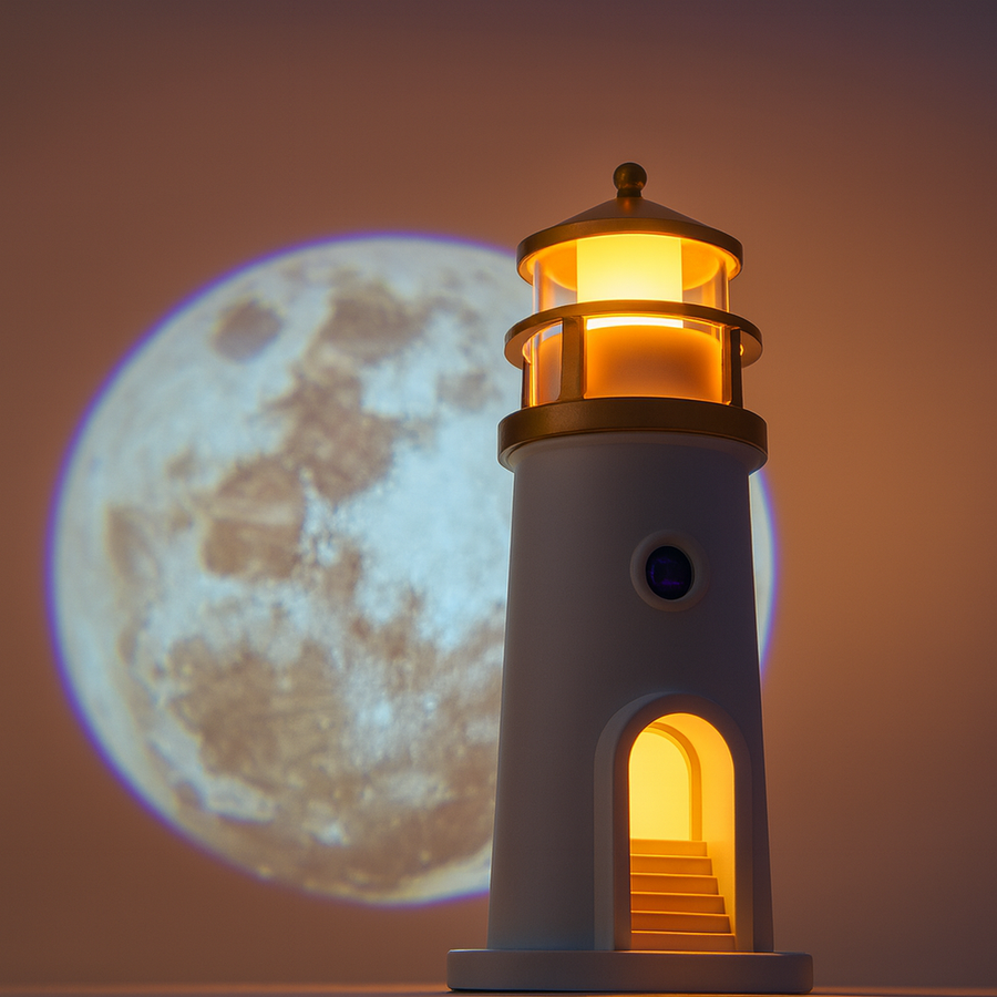 Theia Lighthouse Moon Projection Lamp – Motion Sensor Night Light with Bluetooth Music