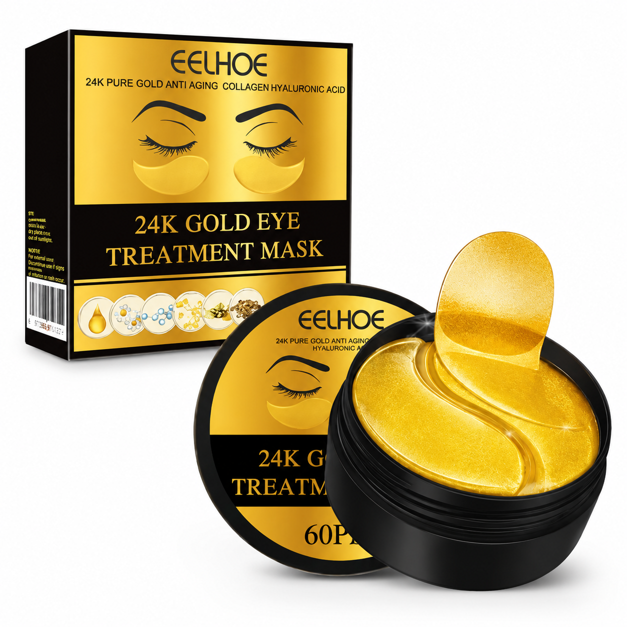 24K Gold Hydrogel Under Eye Patches – 10 Jar Set – Hydrating Eye Care