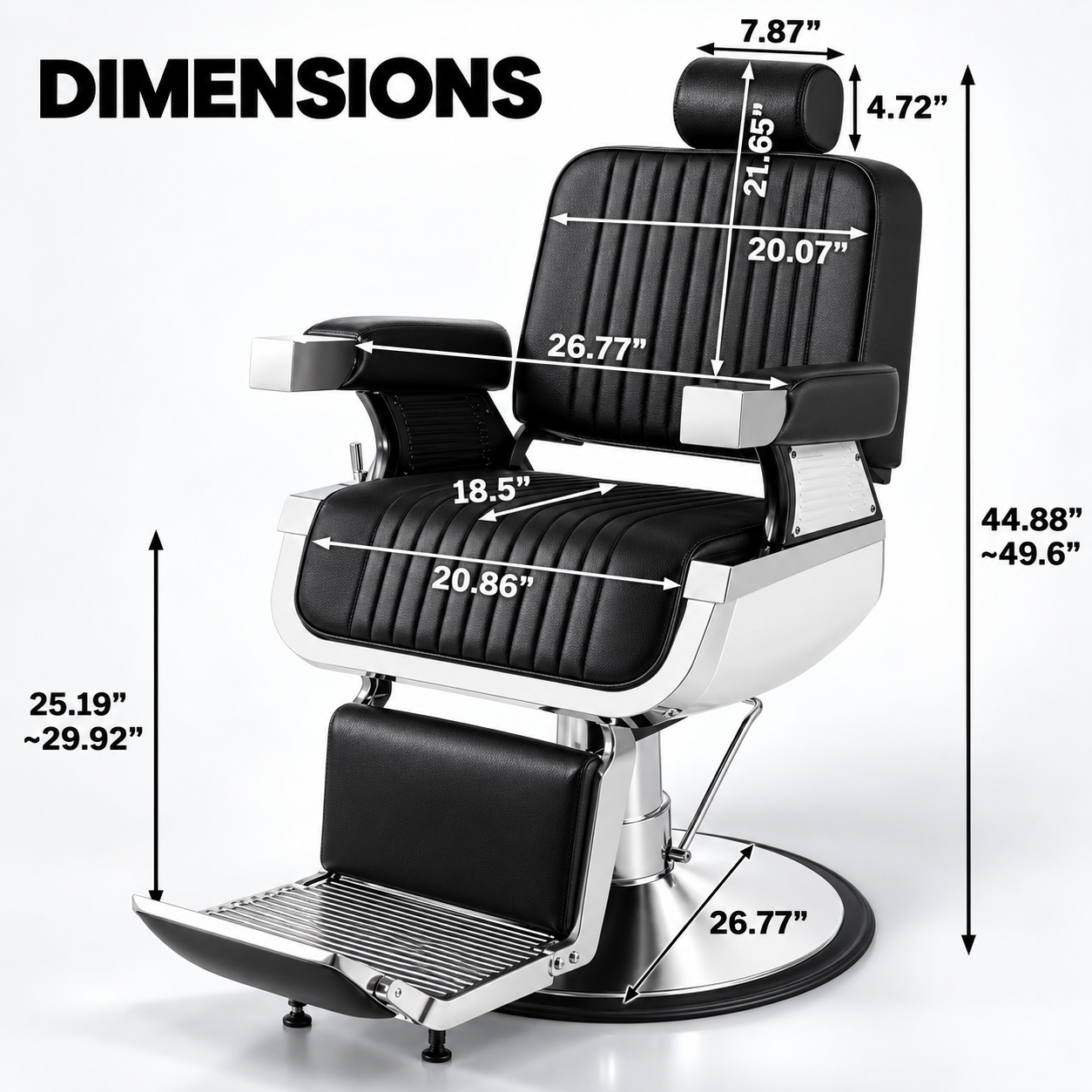 Professional Hydraulic Barber Chair – Black Reclining Salon Chair with Adjustable Headrest & Foldable Footrest