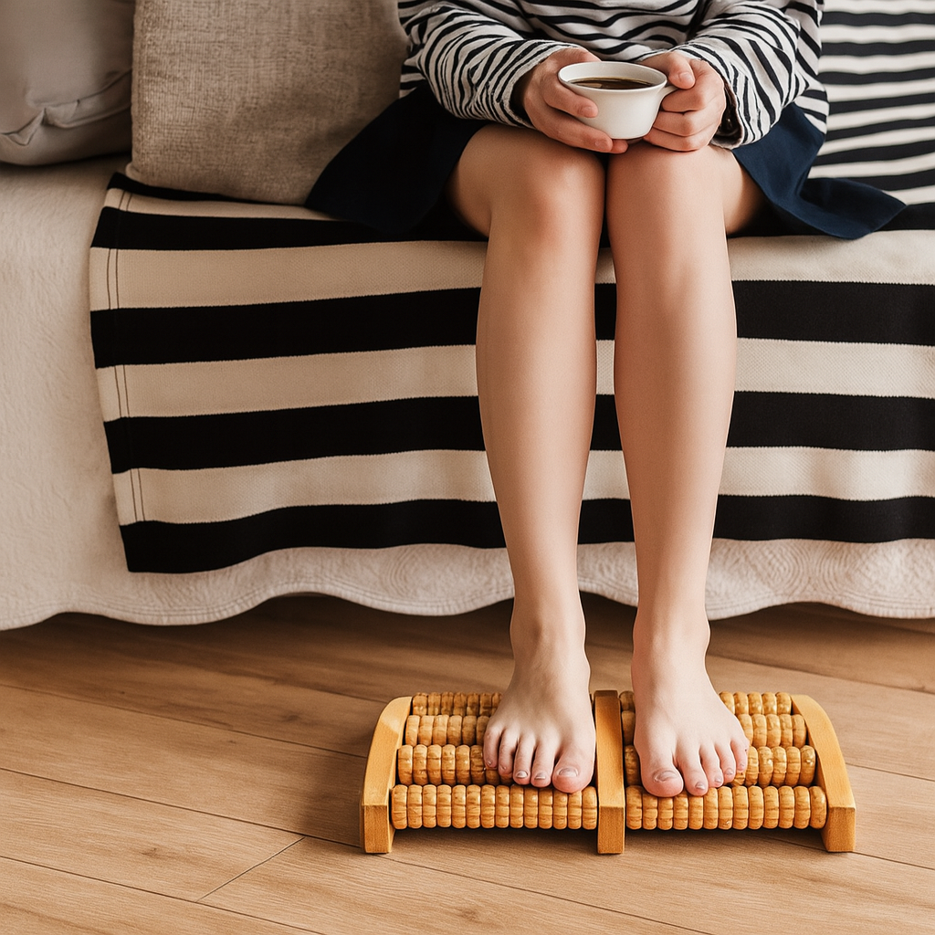 THEIA Wooden ReflexoRoll – 6-Row Shiatsu Foot Therapy Massager