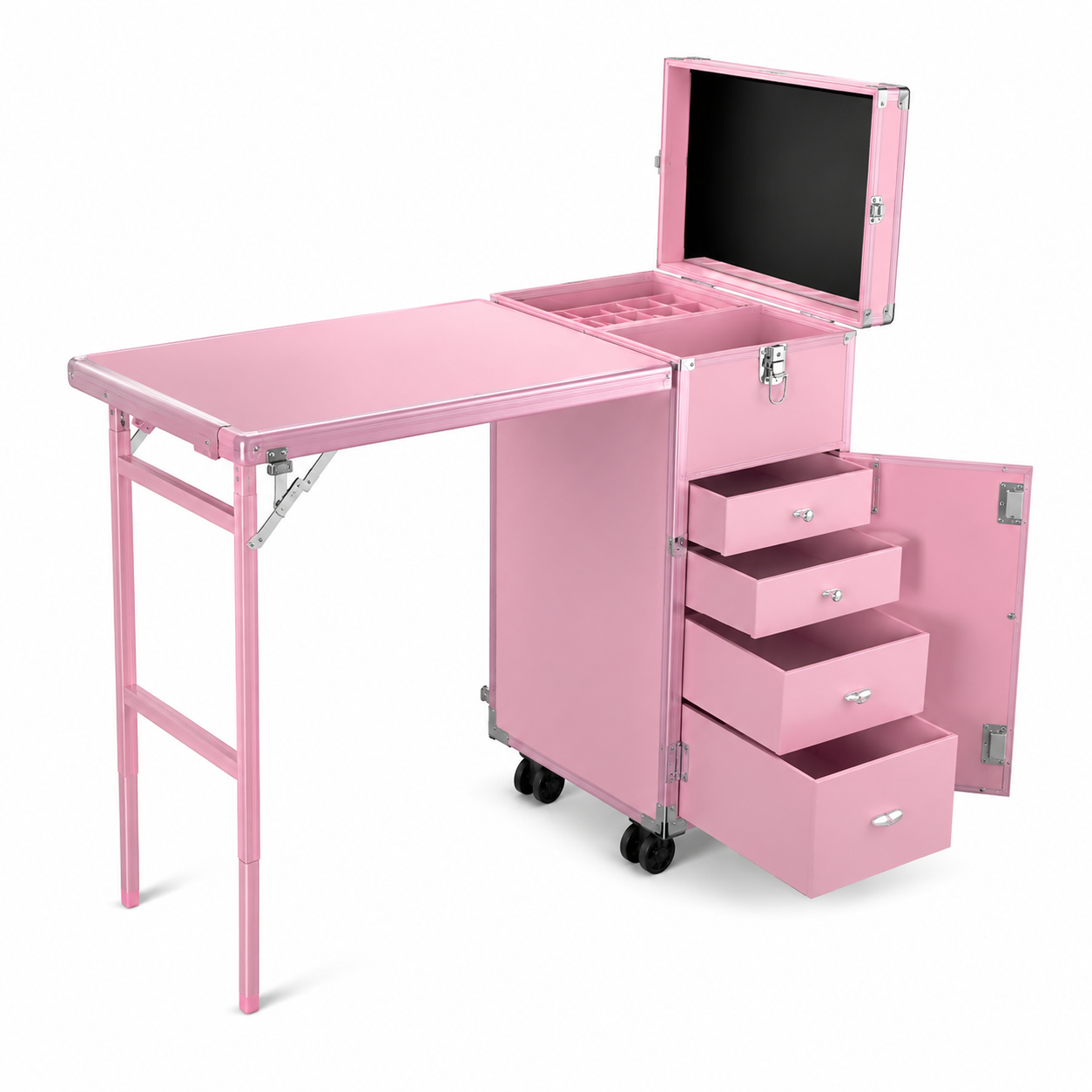 Professional Rolling Manicure Table – Foldable Nail Tech Desk with 4 Drawers & Travel Case