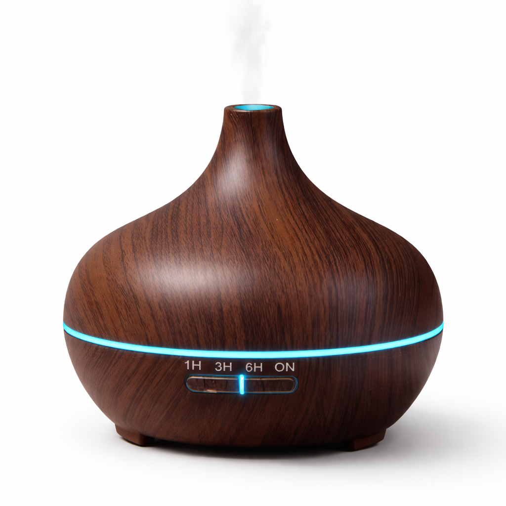 Ultrasonic Wood Grain Aromatherapy Diffuser with Blue LED – USB Essential Oil Humidifier & Cool Mist Air Purifier for Home & Office