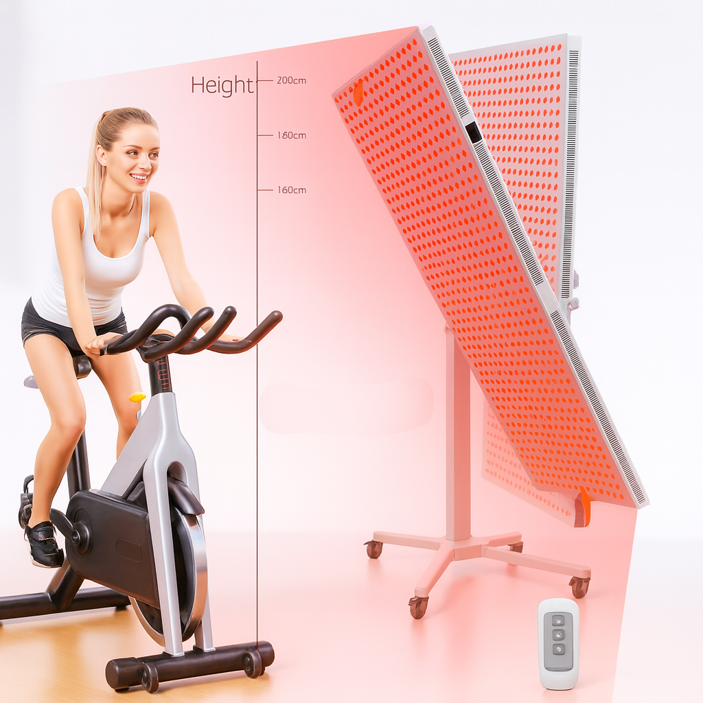 360° Adjustable Red Light Therapy Panel Stand with Remote Control – Electric Height Adjustable Full-Body LED Therapy (Horizontal & Vertical)