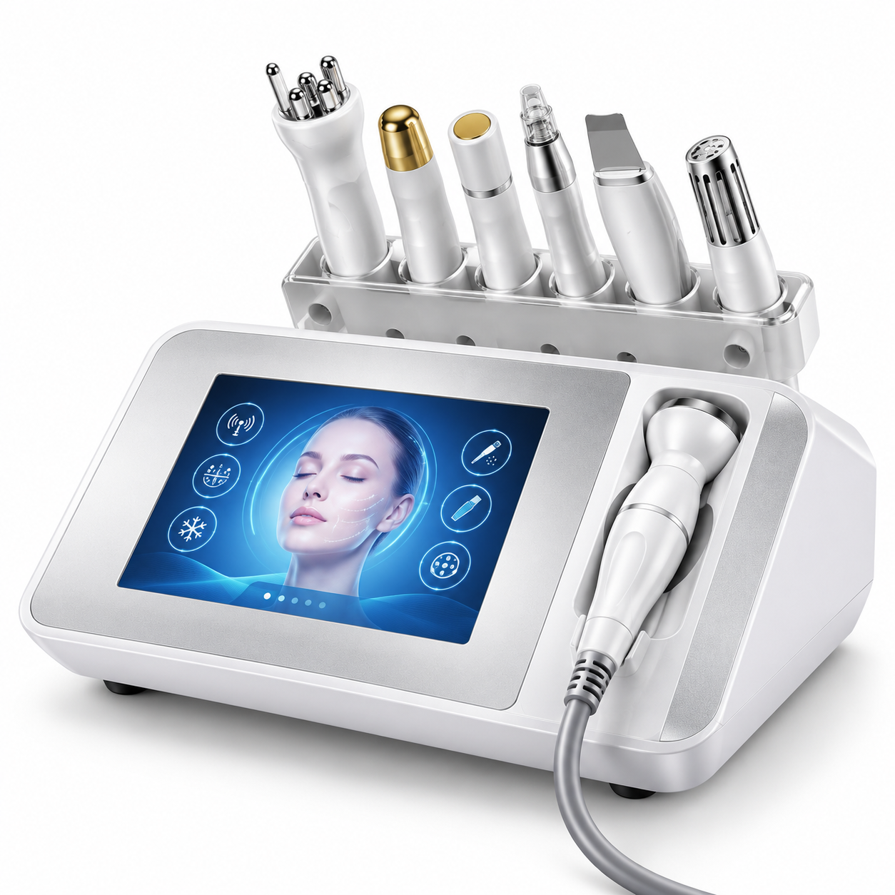 6-in-1 Facial Beauty Machine – Touchscreen RF, HIFU, SONO Clean & Cryo-Ion Skin Care System