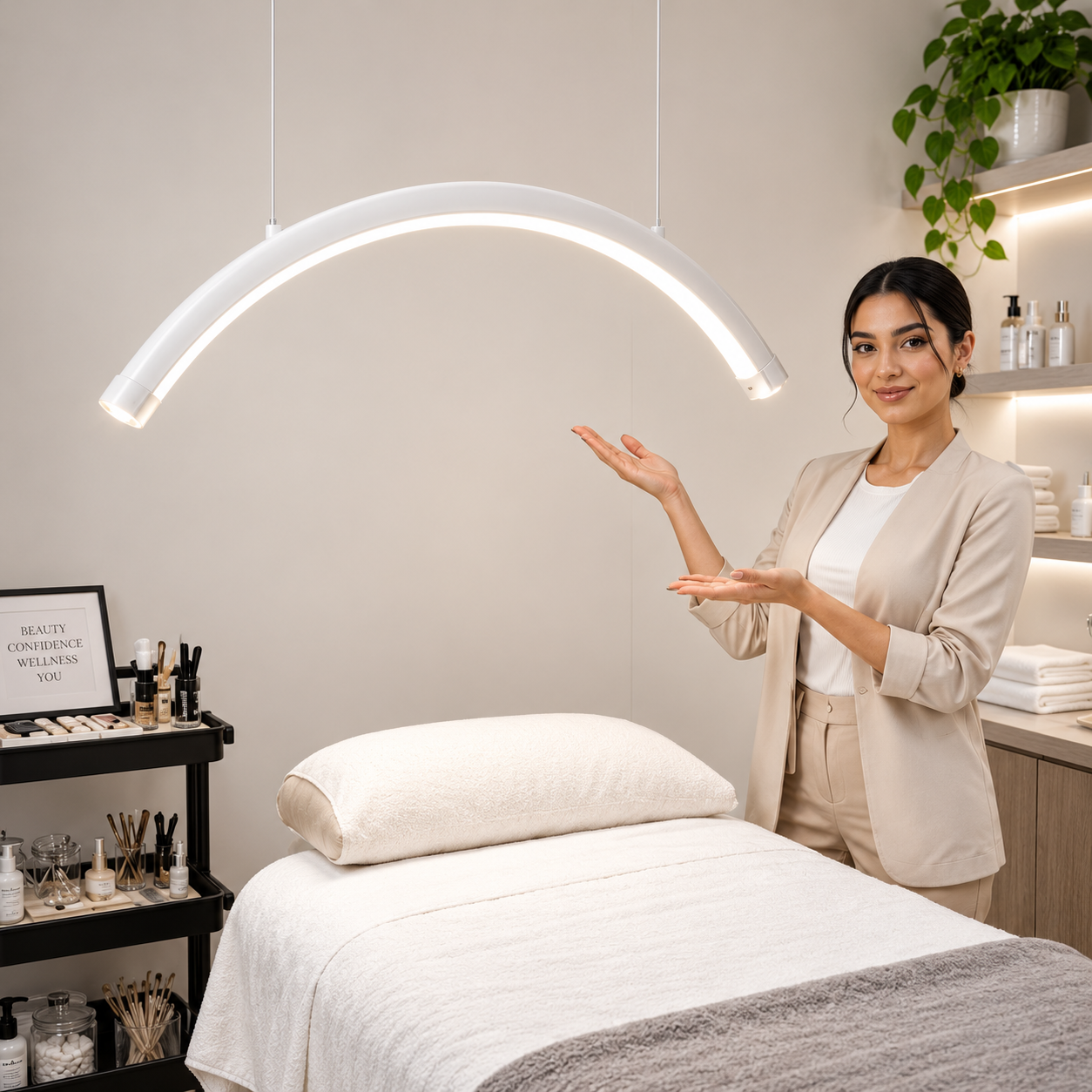 26-Inch LED Half Moon Ceiling Light 48W – Dimmable Salon Lash Nail Tattoo & Facial Lamp