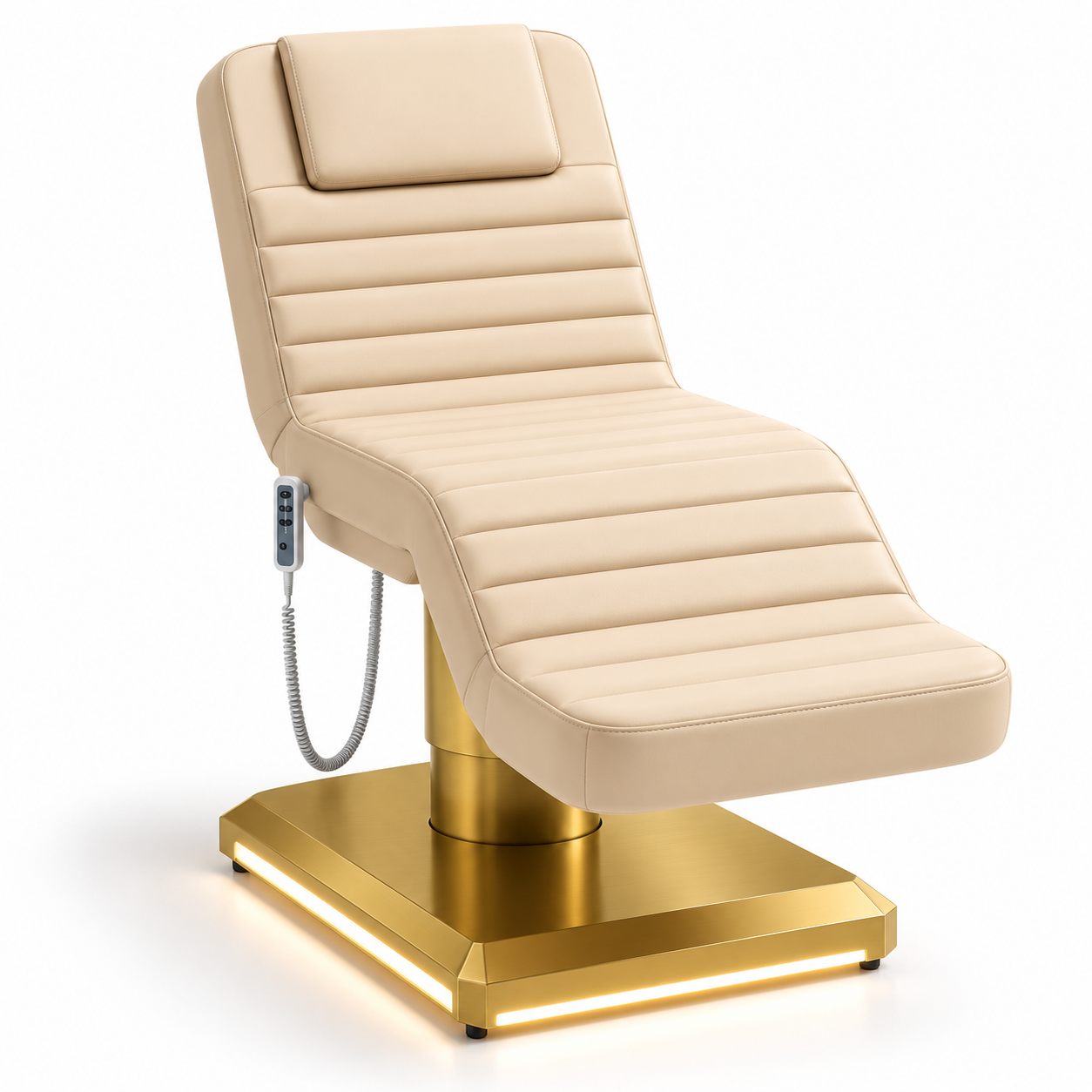 Professional Electric Facial Treatment Bed – 3-Motor Adjustable Beauty Bed with Foot Control, Remote Control & LED Gold Base