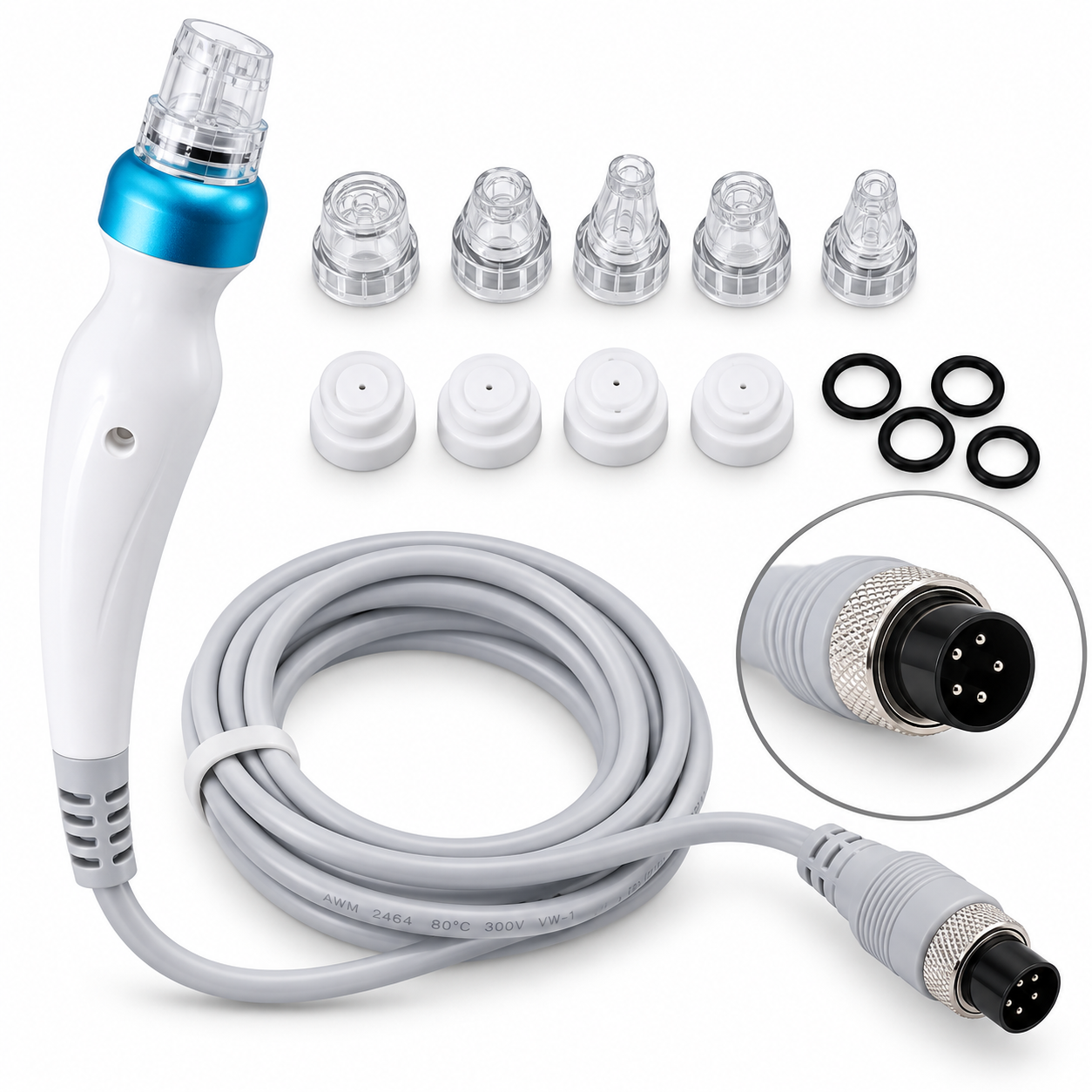 Hydro Dermabrasion Replacement Handpiece with Cable & Transparent Tip for Compatible Facial Machines