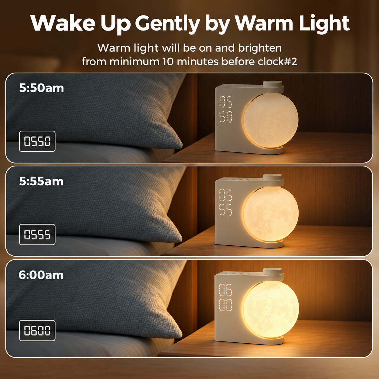 Sunrise Alarm Clock with 3D Moon Lamp, 10 Ambient Light Effects & Nature Sounds