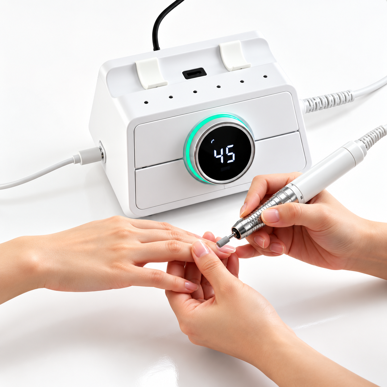 Professional 45,000 RPM Brushless Electric Nail Drill Machine with Digital Display and Foot Pedal