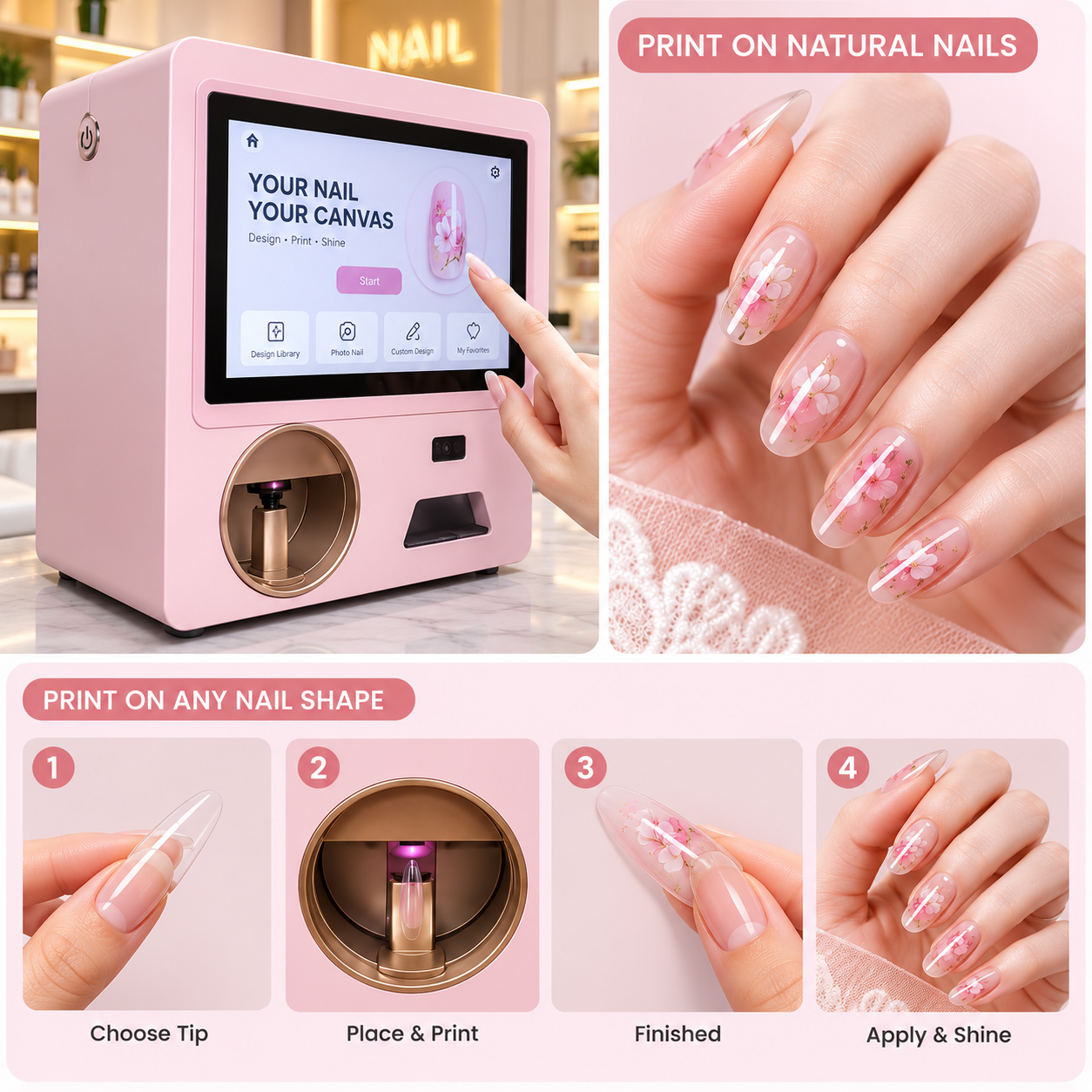 Smart Nail Art Printer with HD Touchscreen, AI Design, Photo Printing & Wi-Fi for Salons