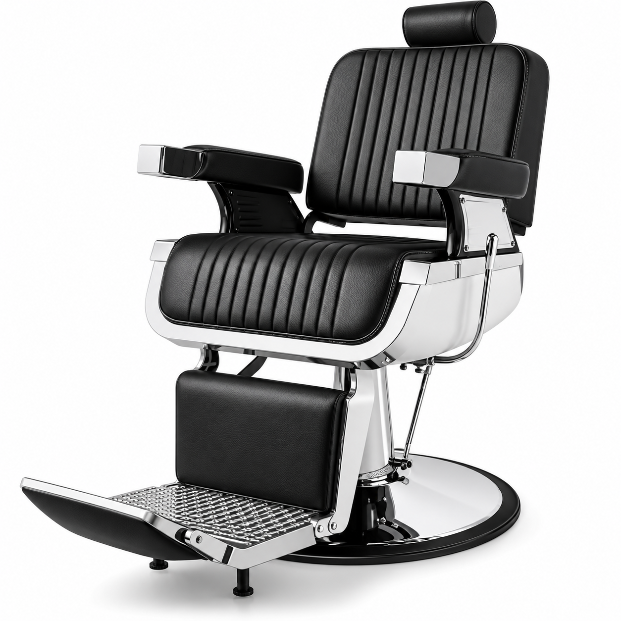 Professional Hydraulic Barber Chair – Black Reclining Salon Chair with Adjustable Headrest & Foldable Footrest