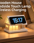 Wooden House Bedside Touch Lamp with 15W Wireless Charging, White Noise & 3-Level Dimming