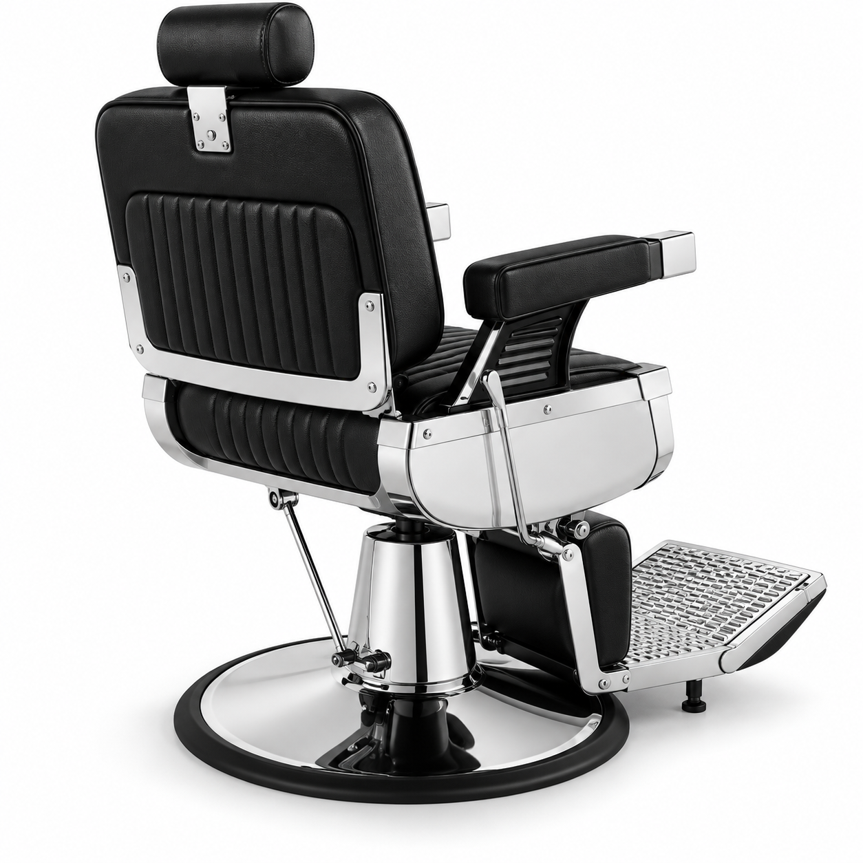 Professional Hydraulic Barber Chair – Black Reclining Salon Chair with Adjustable Headrest & Foldable Footrest