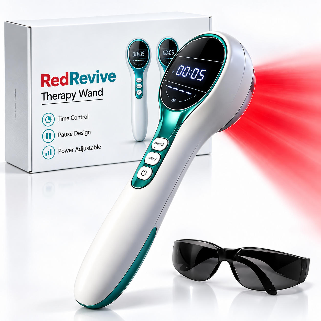 Portable 650nm Red Light & 808nm Near-Infrared Therapy Wand with 17 Light Sources, LCD Display & Adjustable Timer