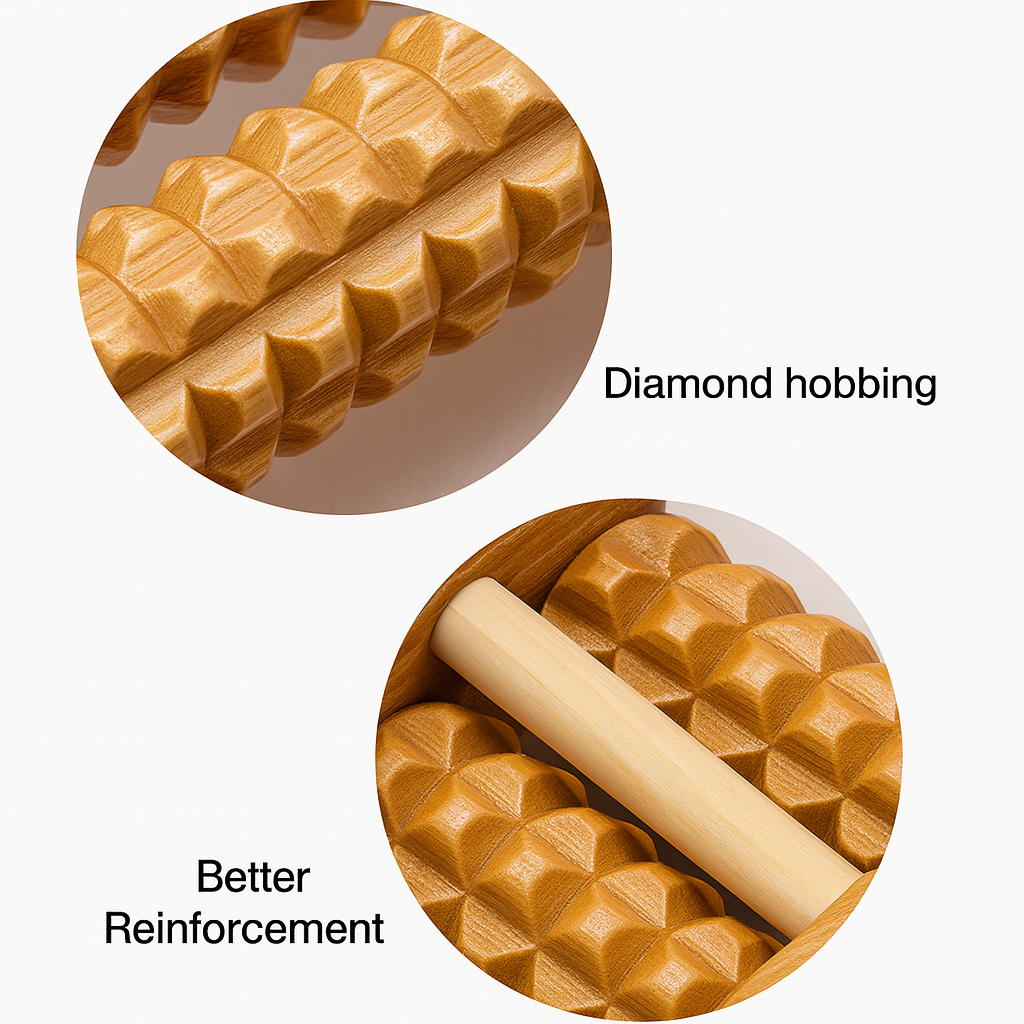 THEIA Wooden ReflexoRoll – 6-Row Shiatsu Foot Therapy Massager