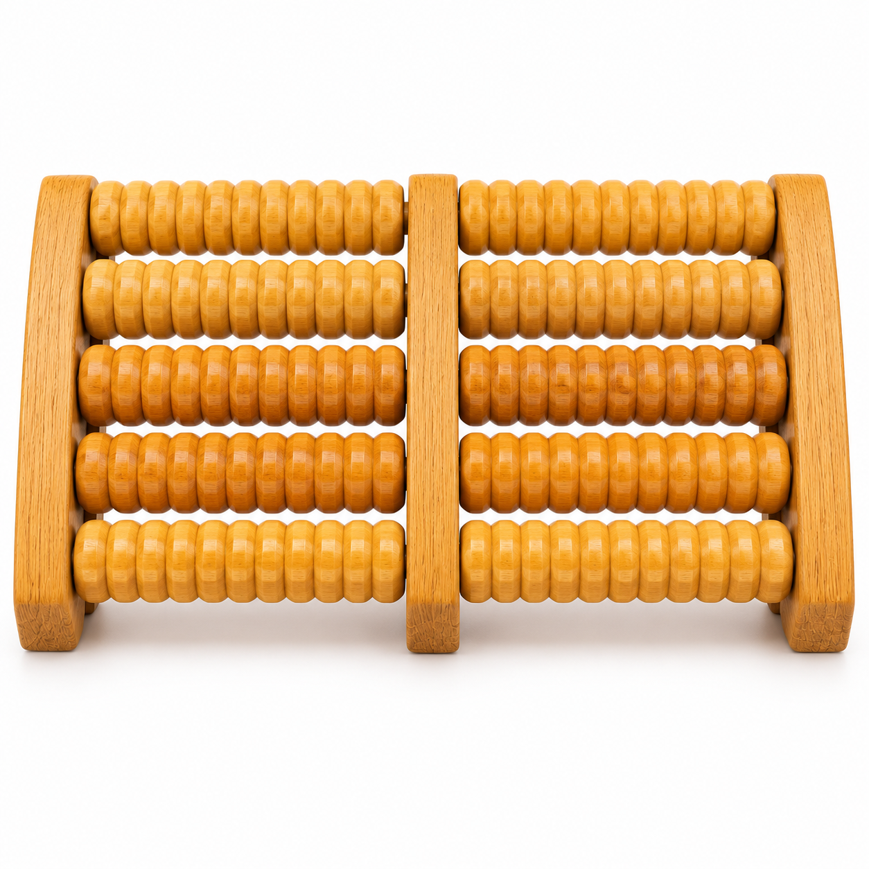6-Row Wooden Foot Massage Roller with Rotating Reflexology Rollers