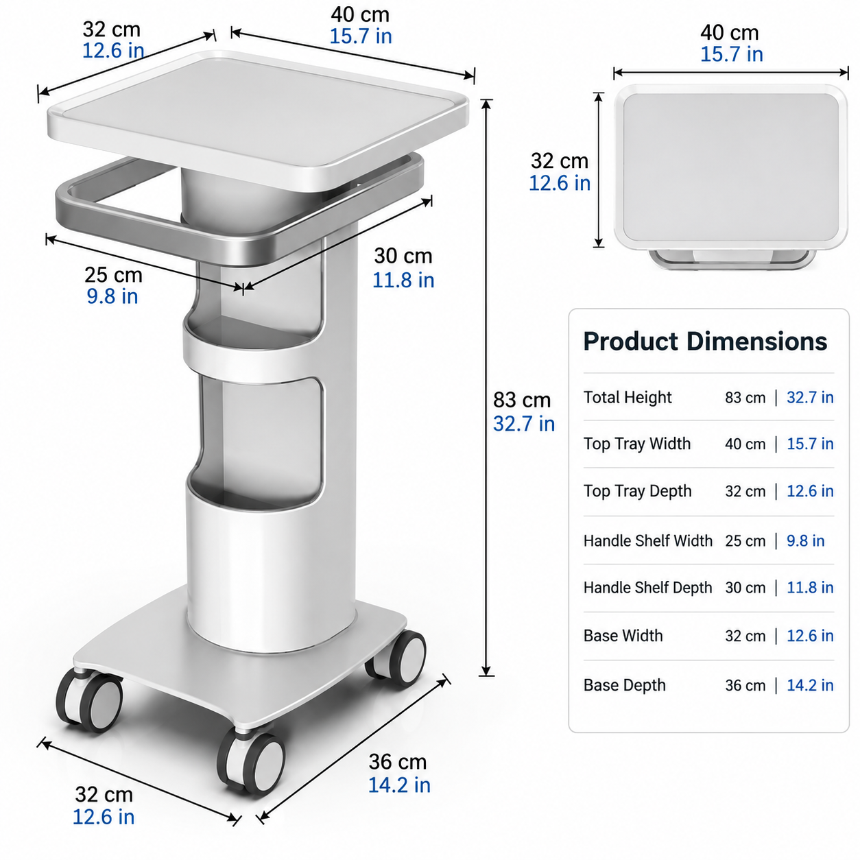 Professional Dental & Clinical Utility Trolley with Large Tool Tray, Storage Shelves & Lockable Wheels