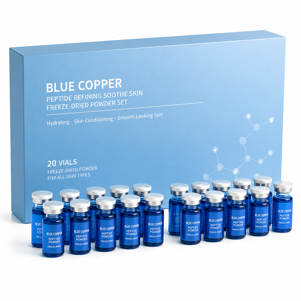 Blue Copper Peptide Freeze-Dried Facial Serum Set – Oligopeptide Hydrating & Skin Conditioning Skincare Kit (20pcs)