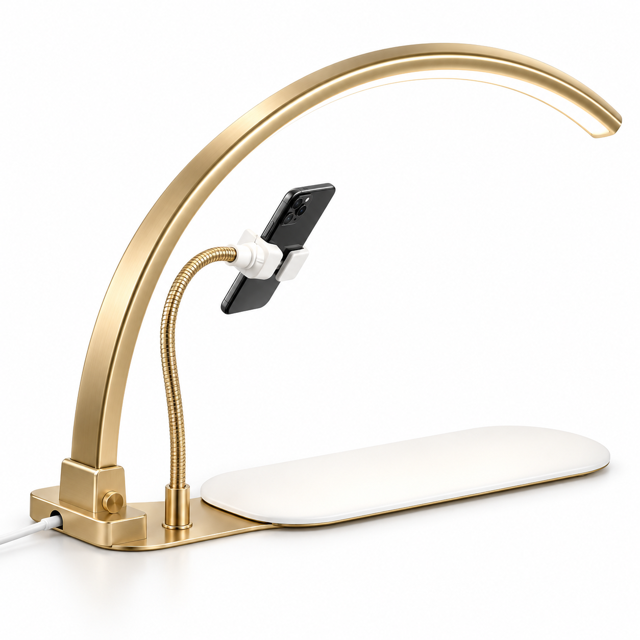 48W Curved LED Nail Desk Lamp with Phone Holder – 3 Color Temperatures, 3360LM