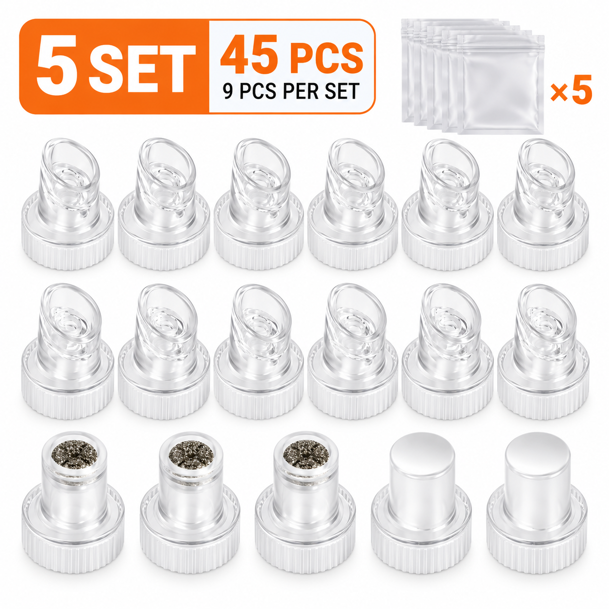 45-Piece Hydro Dermabrasion Replacement Tip Set – 5 Complete Sets
