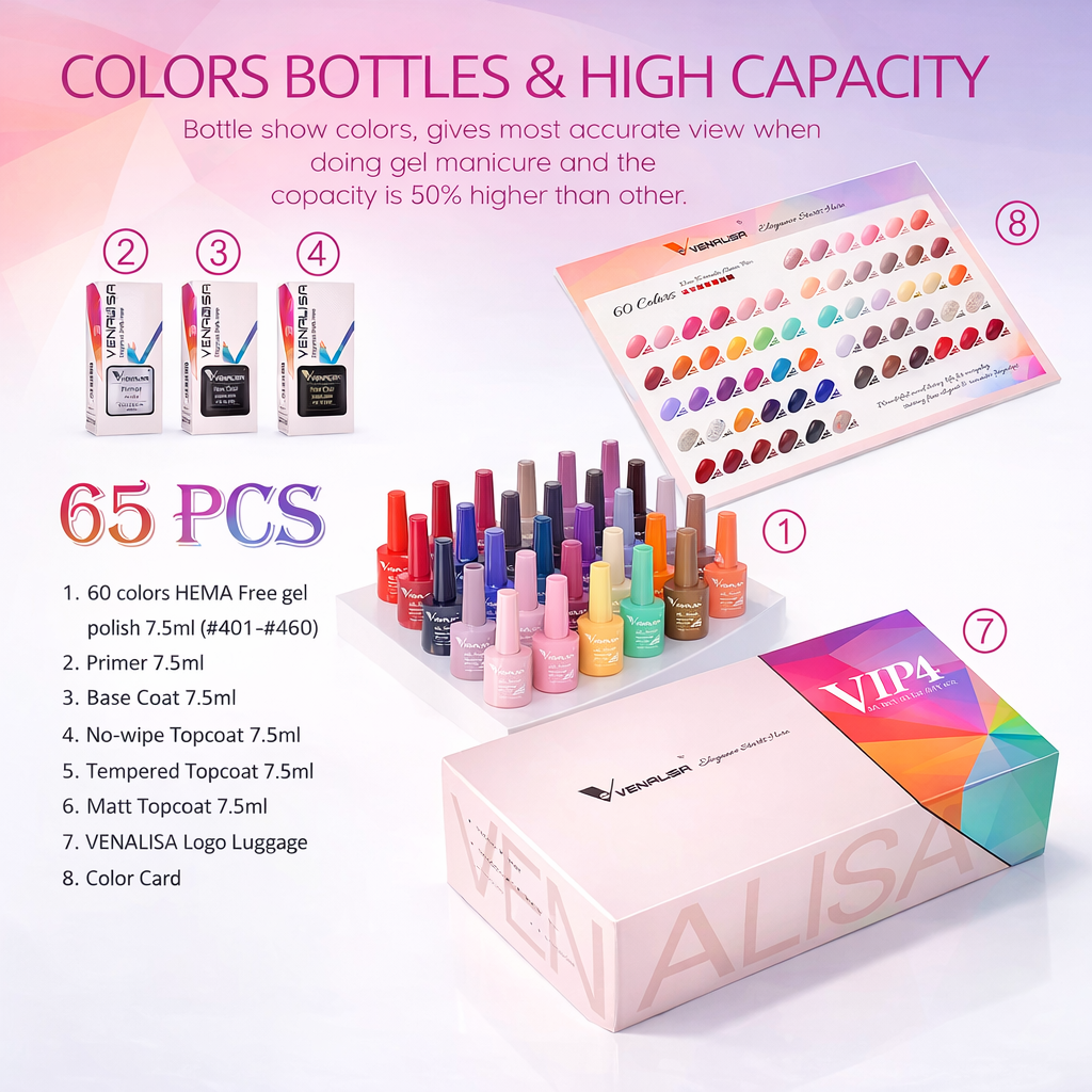 Color VIP4 Gel Polish Kit – HEMA & TPO Free Nail Art Gel Set 60 Colors